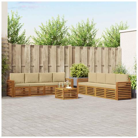 Set divani 9 pcs Naturale e Beige Legno di Acacia Massello - Foto 2