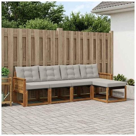 Set di divani da esterno 5 pcs Naturale e Grigio Chiaro - Foto 2