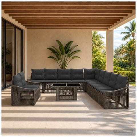 Set Divano da Giardino 12 pz Grigio e Grigio Scuro polyrattan - Foto 10
