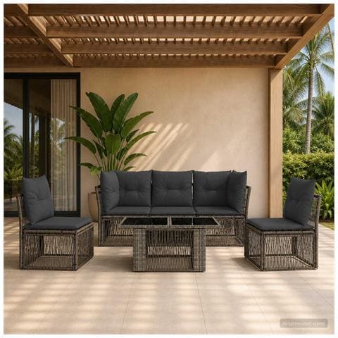 Set Divano da Giardino 6 pz Grigio polyrattan - Foto 2