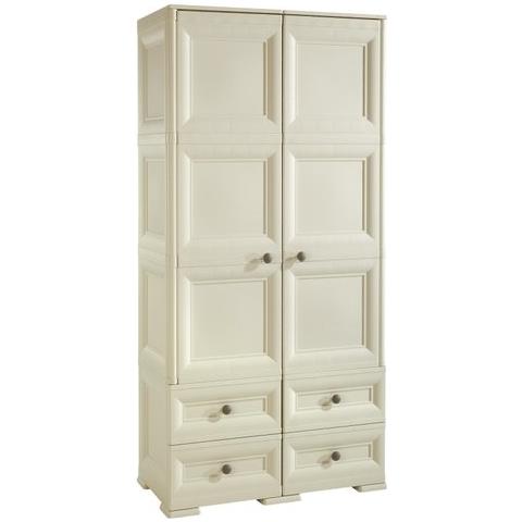 Armadio Con 2 Ripiani Intermedi Appendiabiti E 4 Cassetti Cm 79x43x164 Colore Angora - Omnimodus - 8086066 - Foto 1
