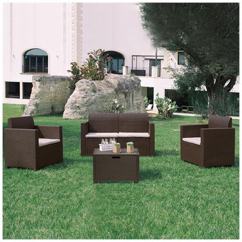 Nebraska - Salotto Da Giardino Completo Di Cuscini Intreccio In Rattan Sintetico - Foto 2