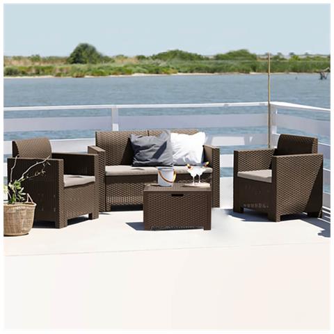 Nebraska - Salotto Da Giardino Completo Di Cuscini Intreccio In Rattan Sintetico - Foto 4