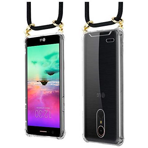 Catena Di Telefoni Cellulari Compatibile Con Lg K10 2017 In Nero - Coperchio Protettivo In Silicone Con Anelli D'oro, Cinturino In Corda E Custodia Staccabile - Foto 2