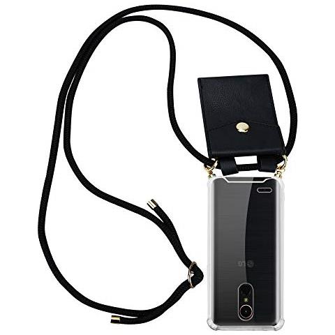 Catena Di Telefoni Cellulari Compatibile Con Lg K10 2017 In Nero - Coperchio Protettivo In Silicone Con Anelli D'oro, Cinturino In Corda E Custodia Staccabile - Foto 1