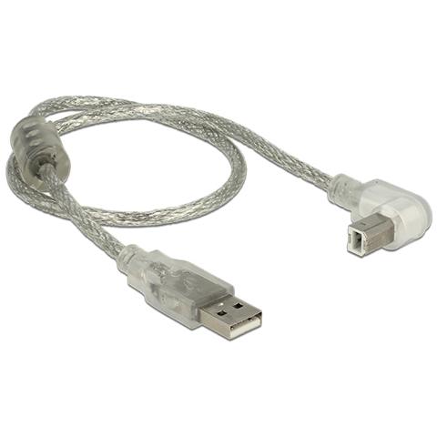 0.5m, USB2.0-A / USB2.0-B, USB A, USB B, Maschio / maschio, Dritto, Ad angolo, Argento, Trasparente - Foto 1