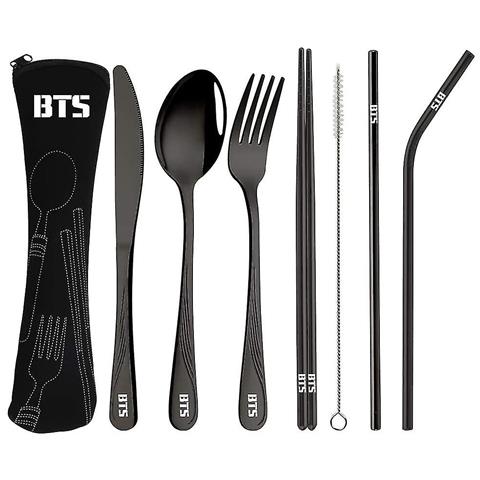 HTN Set Di Posate Pranzo Portatili Bocchetta Goccia Dritta Coltello Forchetta Cucchiaio Bacchette Pennello Per Pulizia Da 8 Pezzi Kpop Bts Merchandising Boys Bangtan Merch Trav