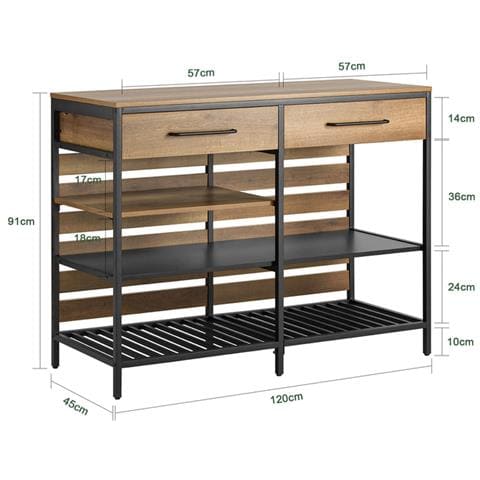 Credenza Isola Cucina Con 1 Cassetto E 5 Ripiani Aperti Cassettiera Credenza Ingresso Tavolo Bar Multifunzionale Stile Vintage 120x45x91cm Fsb85-pf - Foto 5