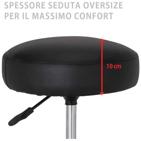 Sgabello Estetista Girevole Seduta Imbottita 10cm In Ecopelle Salone Studio Nero - Foto 2