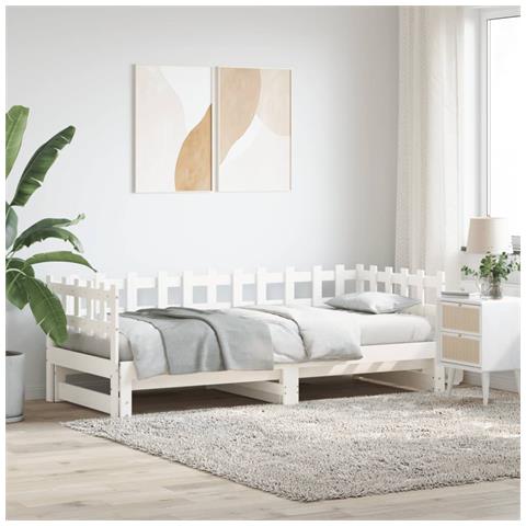 Dormeuse Estraibile Bianca 2x (90x200) Cm Legno Massello Di Pino - Foto 3