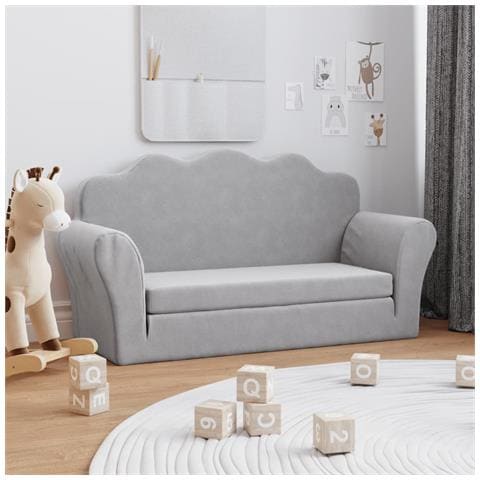 Divano Letto Bambini A 2 Posti Grigio Chiaro In Morbido Peluche - Foto 1