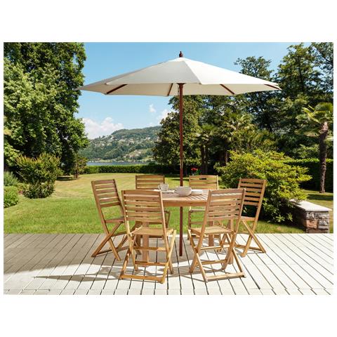 Set Da Giardino 6 Posti Legno Chiaro Con Ombrellone (12 Opzioni) Tolve - Foto 1