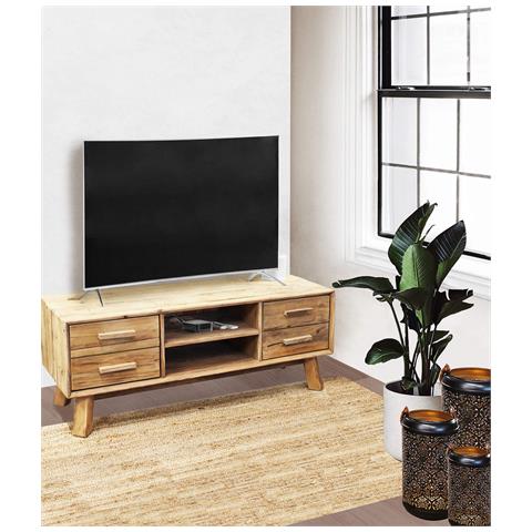 Mobile Porta Tv In Legno Di Pino Da Interno Salotto Con 4 Cassetti E 2 Ripiani Federer - Foto 7