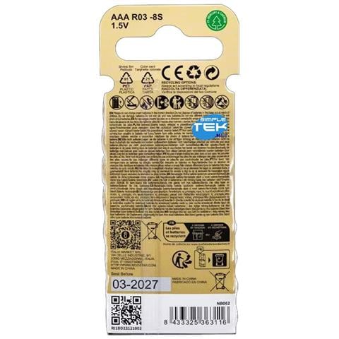 8 X Batterie Aaa Mini Stilo Carbonio R03 1.5v Non Ricaricabili [blister Da 8] - Foto 8