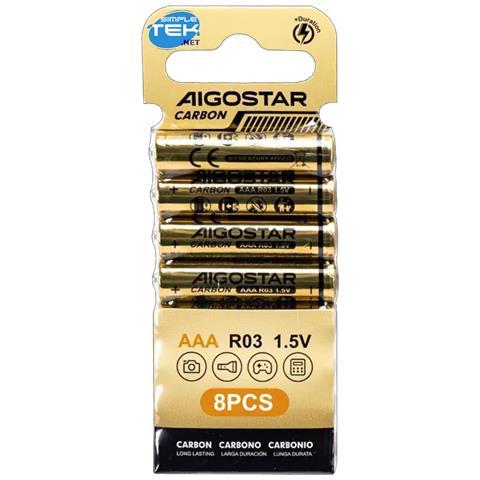 8 X Batterie Aaa Mini Stilo Carbonio R03 1.5v Non Ricaricabili [blister Da 8] - Foto 1