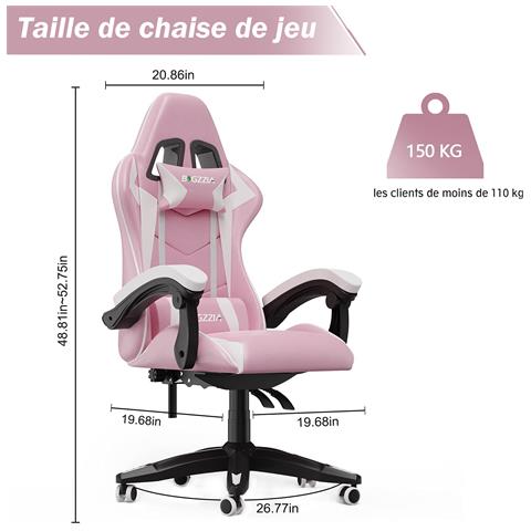 Game Chair - Sedia Da Ufficio Girevole Regolabile Del Gioco Da Corsa - Con Cuscino E Schienale Reclinabile Rosa E Bianco - Foto 5