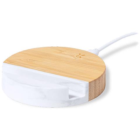 Supporto Caricabatterie Wireless In Bambù /marmo Organico 15w Ricarica Rapida 8,6x1,7x8,6 Cm. Colore Del Legno - Foto 1