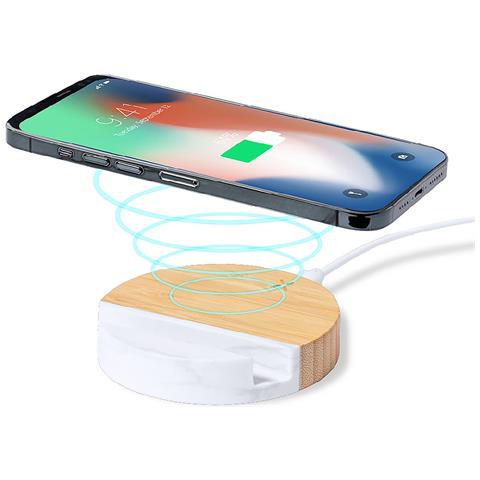Supporto Caricabatterie Wireless In Bambù /marmo Organico 15w Ricarica Rapida 8,6x1,7x8,6 Cm. Colore Del Legno - Foto 7