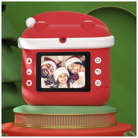 Fotocamera Digitale, Design Babbo Natale, Con Foto Da 12mpx E Video Hd Per Bambini. Stampa Istantanea Delle Tue Foto Preferite. 12,6x4,2x8,5 Cm. Colore Rosso - Foto 2