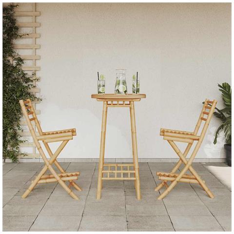 Set Bar Da Esterno 3 Pz Pieghevole In Bambù - Foto 3