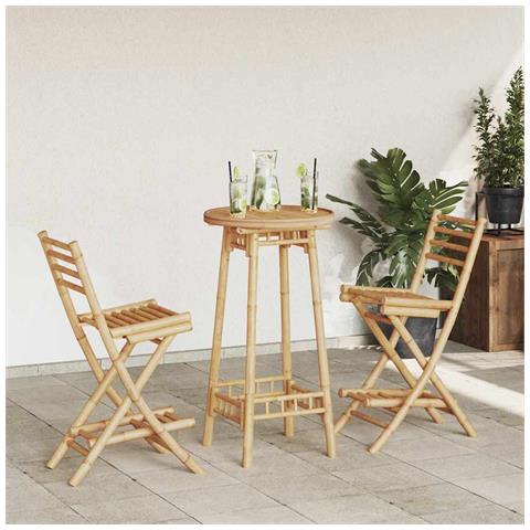 Set Bar Da Esterno 3 Pz Pieghevole In Bambù - Foto 1