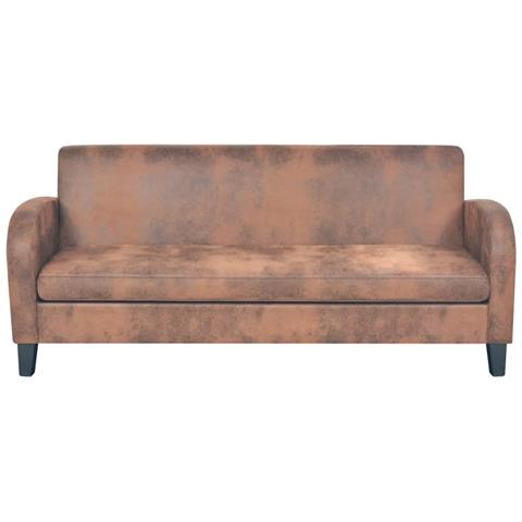 Lusso Casadino - Divano A 3 Posti In Pelle Scamosciata Sintetica Marrone - Foto 1