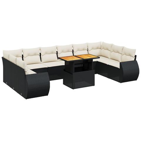 Set Divani Da Giardino 11 Pz Con Cuscini In Polyrattan Nero - Foto 1