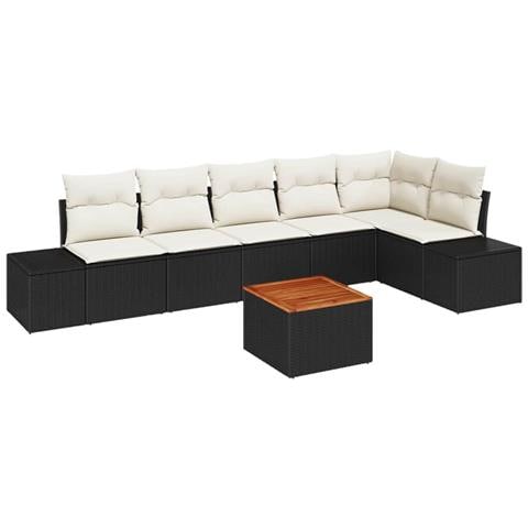 Set Divano da Giardino 7 Pezzi con Cuscini Nero Polyrattan Acacia - Foto 1