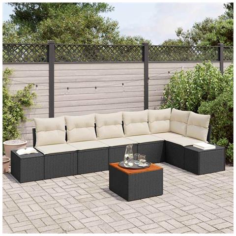 Set Divano da Giardino 7 Pezzi con Cuscini Nero Polyrattan Acacia - Foto 2