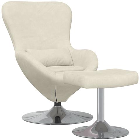 Poltrona a uovo  con poggiapiedi in velluto crema - Foto 1