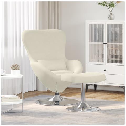 Poltrona a uovo  con poggiapiedi in velluto crema - Foto 2