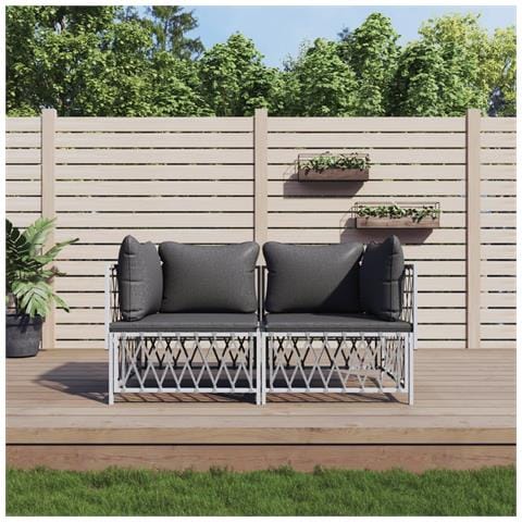 Set Salotto da Giardino 2 pz con Cuscini in Acciaio Bianco - Foto 2