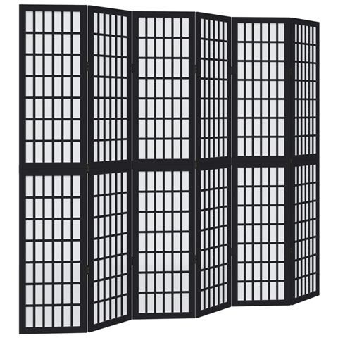 Divisorio Ambienti 6 Pannelli Nero Legno Massello di Paulownia - Foto 1