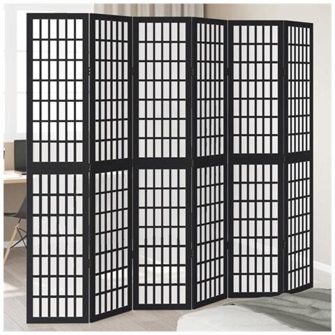 Divisorio Ambienti 6 Pannelli Nero Legno Massello di Paulownia - Foto 2