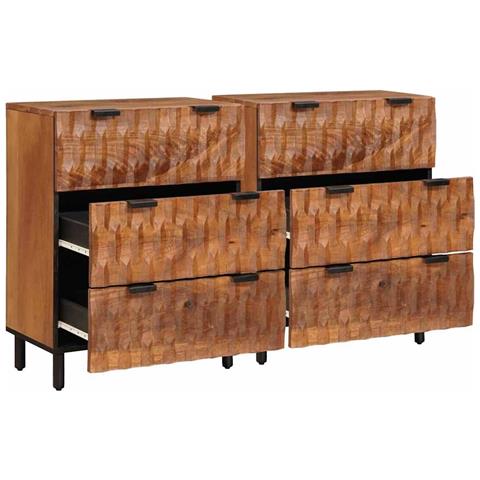 Credenza 2 pcs Finitura Marrone Acacia 60 x 33 x 75 cm - Foto 2