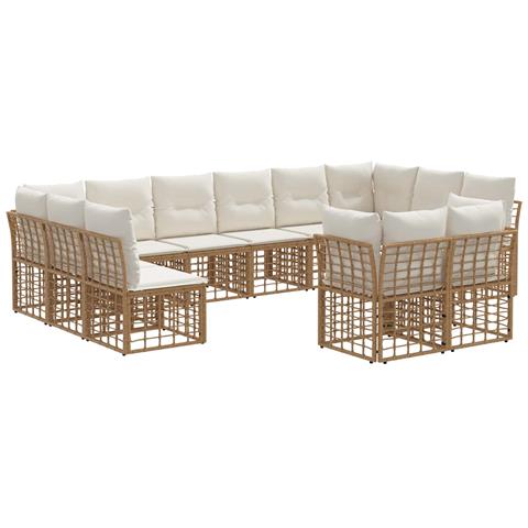 Set di divani da esterno Naturale e Bianco Crema Poliestere - Foto 1