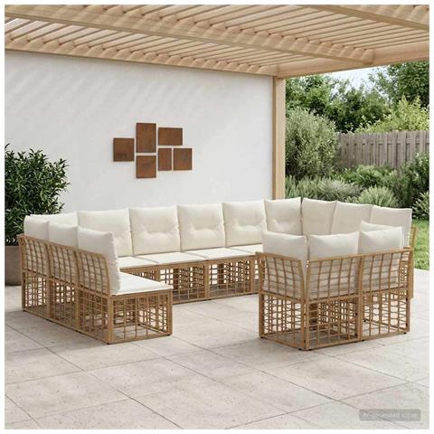 Set di divani da esterno Naturale e Bianco Crema Poliestere - Foto 2