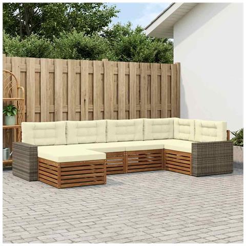 Set di divani da esterno con cuscino 6 pcs Naturale e Crema - Foto 2