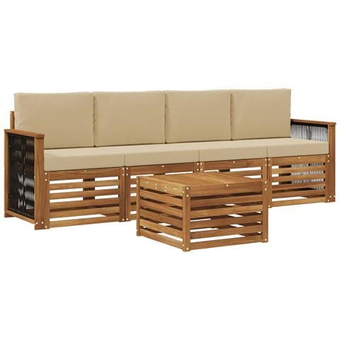 Set di divani da esterno con cuscino 5 pcs Naturale e Beige - Foto 1
