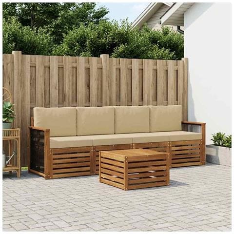 Set di divani da esterno con cuscino 5 pcs Naturale e Beige - Foto 2
