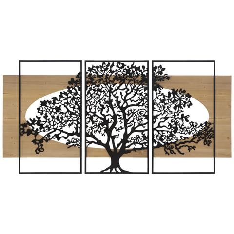 Pannello Da Muro Tree Albero Della Vita In Ferro E Legno, Set 3 Pezzi 176x90 Cm - Foto 1