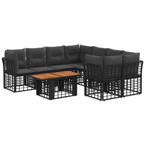 Set Divano da Giardino 9 pz Nero e Grigio scuro polyrattan - Foto 1