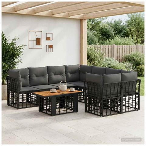 Set Divano da Giardino 9 pz Nero e Grigio scuro polyrattan - Foto 10