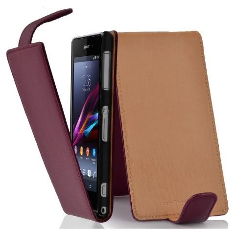 Sony Xperia Z1 Custodia Di Finta-pelle Flip Struttura In Lila Bordeaux - Protezione In Stile Flip Di Similpelle Fine - Portafoglio Cover Case Wallet Book Etui Protezione - Foto 1