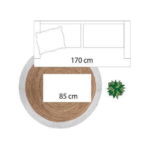 Tappeto Rotondo In Iuta, Ø 120 Cm, Con Bordo Bianco - Foto 6