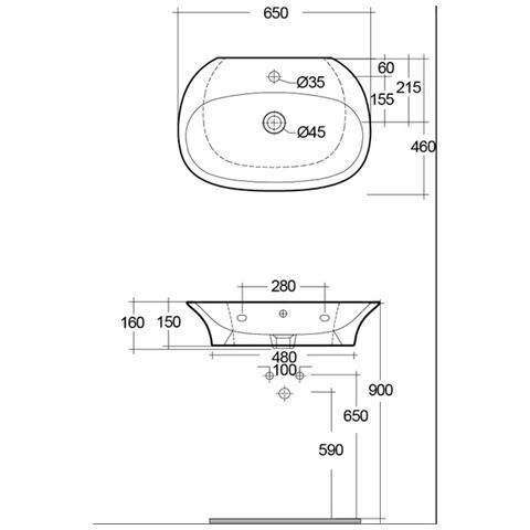 Lavabo Sospeso In Ceramica Bianco Cm 65 Con Foro Rubinetto Sensation - Rak Ceramics - Foto 5