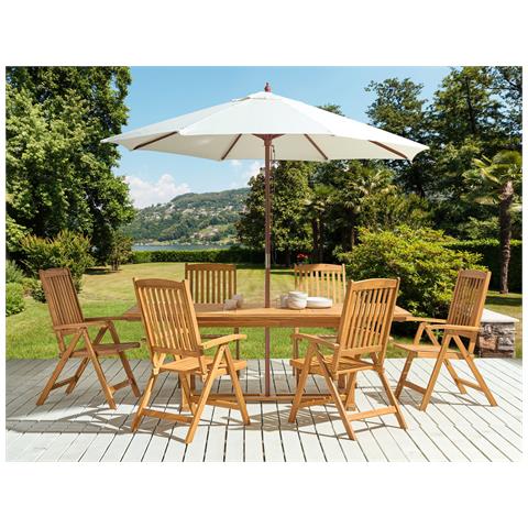 Set Da Giardino 6 Posti Legno Chiaro Con Ombrellone (12 Opzioni) Java - Foto 1