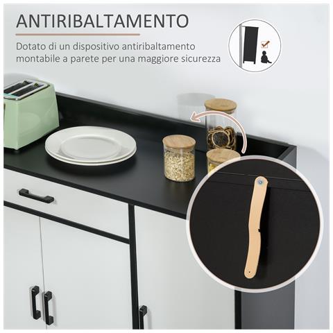 Mobiletto Da Cucina Moderno In Mdf Con 2 Armadietti, 1 Cassetto E Ripiani Regolabili, 90x40x90 Cm - Foto 6