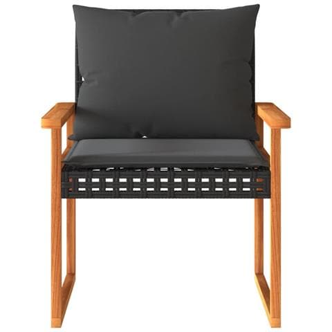 Set da Bistrò 3 pz con Cuscini Nero Polyrattan e Legno Acacia - Foto 2