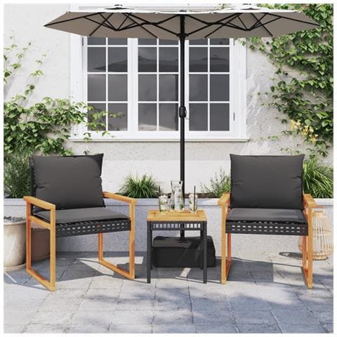 Set da Bistrò 3 pz con Cuscini Nero Polyrattan e Legno Acacia - Foto 10